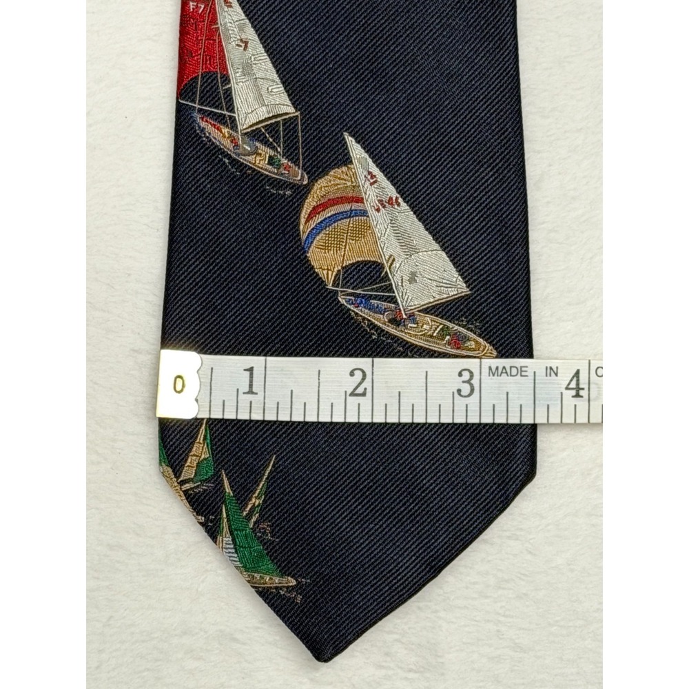 Robert Talbott "Boats 89" Heritage Necktie Navy Sailboats Hand Sewn Made In USA - Picture 5 of 6